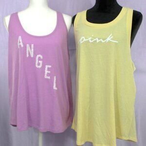 Victoria’s Secret & PINK Women’s XL Tank Top Lot of 2 Angel & Logo Graphic NWT